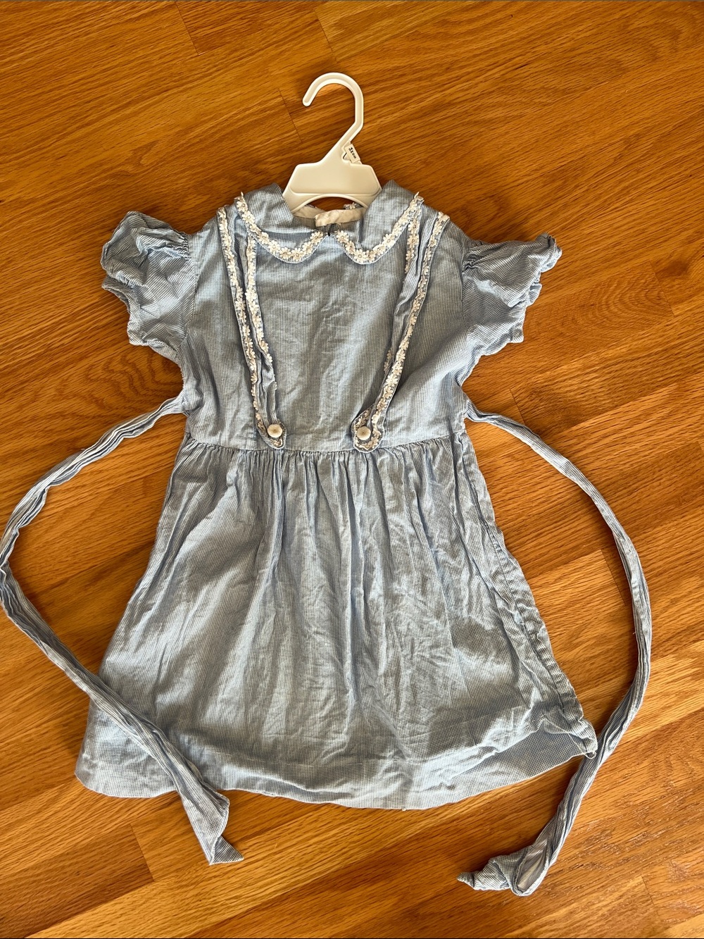 Vintage 3T Light Blue Girls' Cotton Dress with Lace Trim